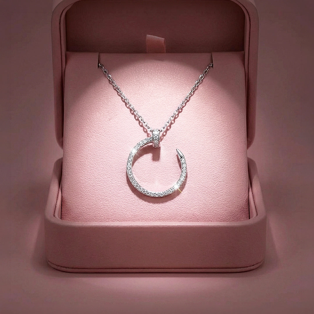 Pavé Nail Circle Moissanite Pendant Necklace | PRM2039