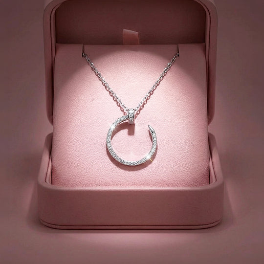 Pavé Nail Circle Moissanite Pendant Necklace | PRM2039