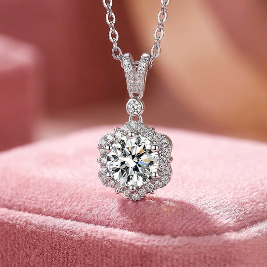 Floral Halo Moissanite Solitaire Pendant Necklace | PRM2041