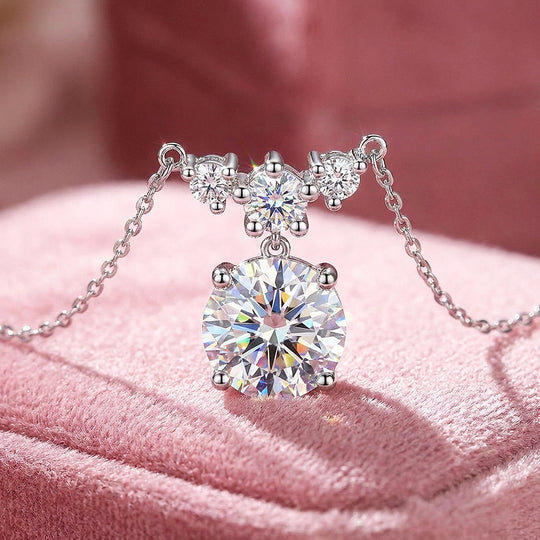 Triple Stone Drop Moissanite Pendant Necklace | PRM2044