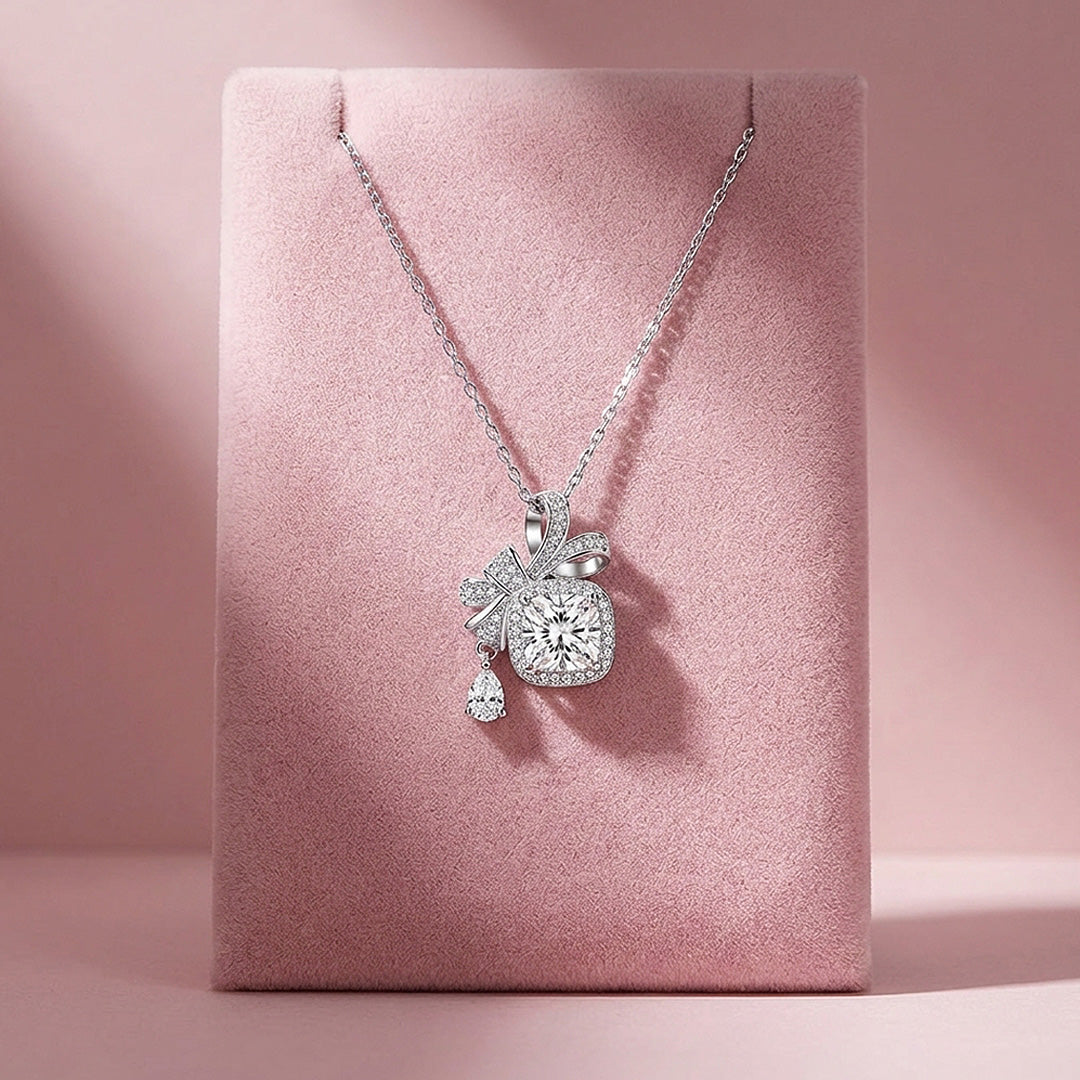 Bow Halo Moissanite Pendant Necklace | PRM2045