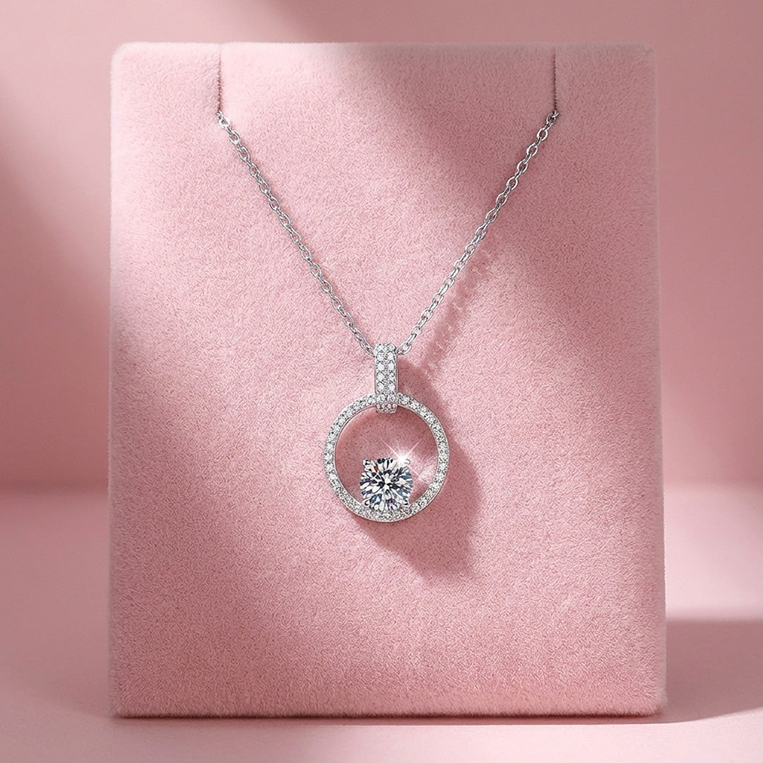Open Circle Halo Moissanite Pendant Necklace | PRM2046