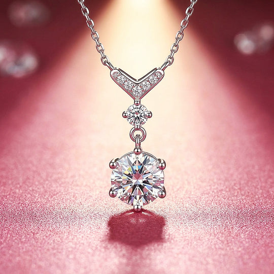 V-Bar Drop Moissanite Pendant Necklace | PRM2047