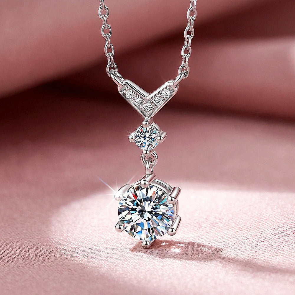 V-Bar Drop Moissanite Pendant Necklace | PRM2047