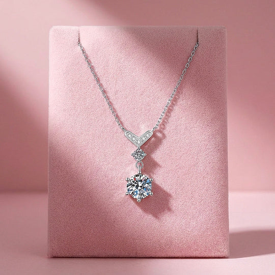 V-Bar Drop Moissanite Pendant Necklace | PRM2047