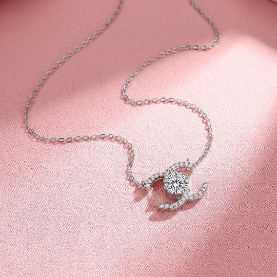 Double Arc Moissanite Pendant Necklace | PRM2048
