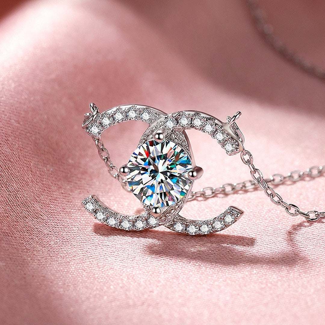 Double Arc Moissanite Pendant Necklace | PRM2048
