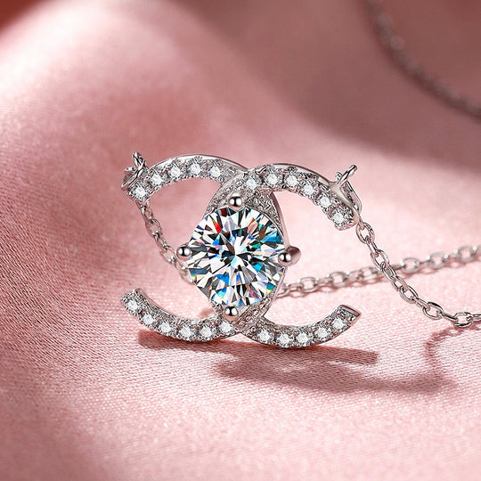 Double Arc Moissanite Pendant Necklace | PRM2048