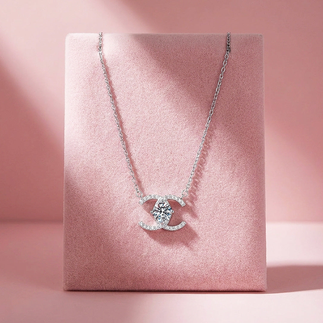 Double Arc Moissanite Pendant Necklace | PRM2048
