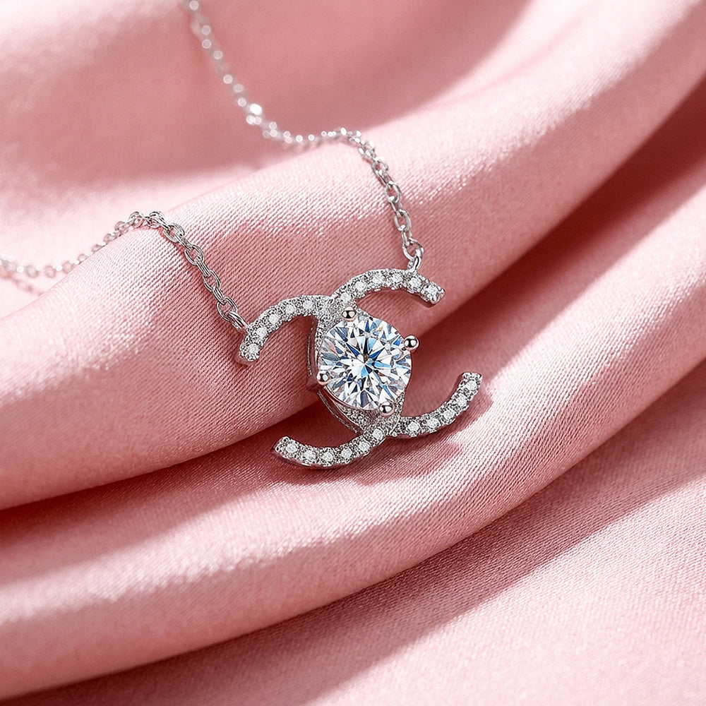 Double Arc Moissanite Pendant Necklace | PRM2048