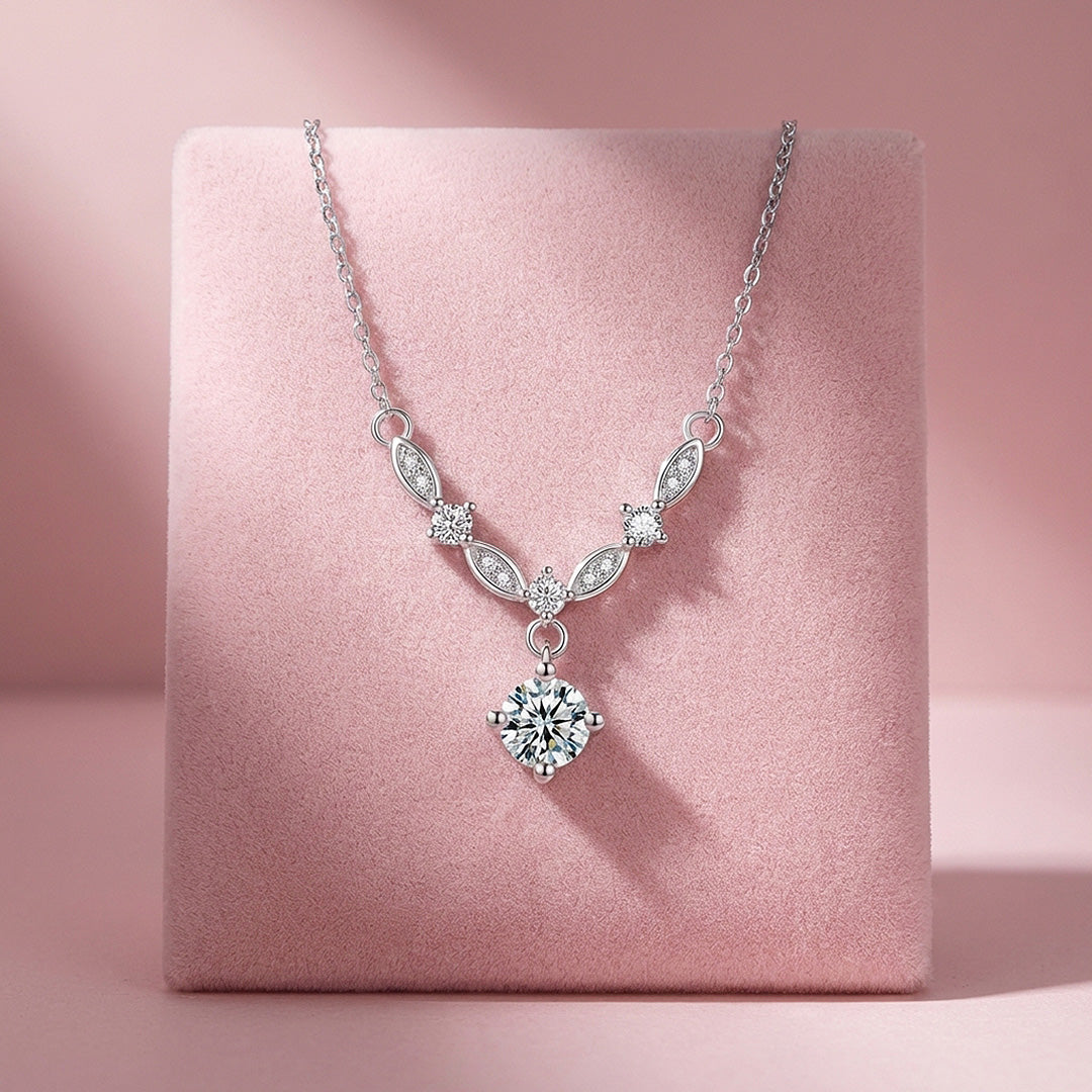 Leaf Vine Drop Moissanite Pendant Necklace | PRM2050