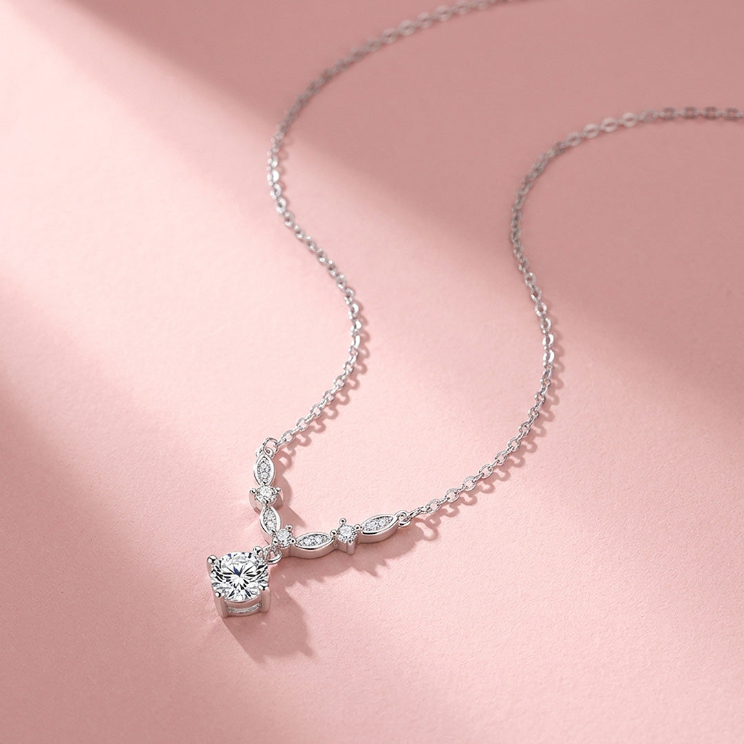 Leaf Vine Drop Moissanite Pendant Necklace | PRM2050