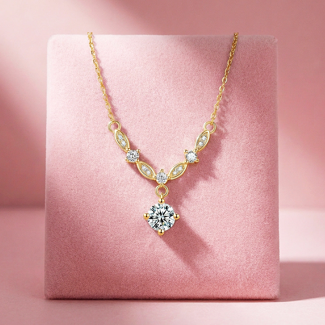 Leaf Vine Drop Moissanite Pendant Necklace | PRM2050