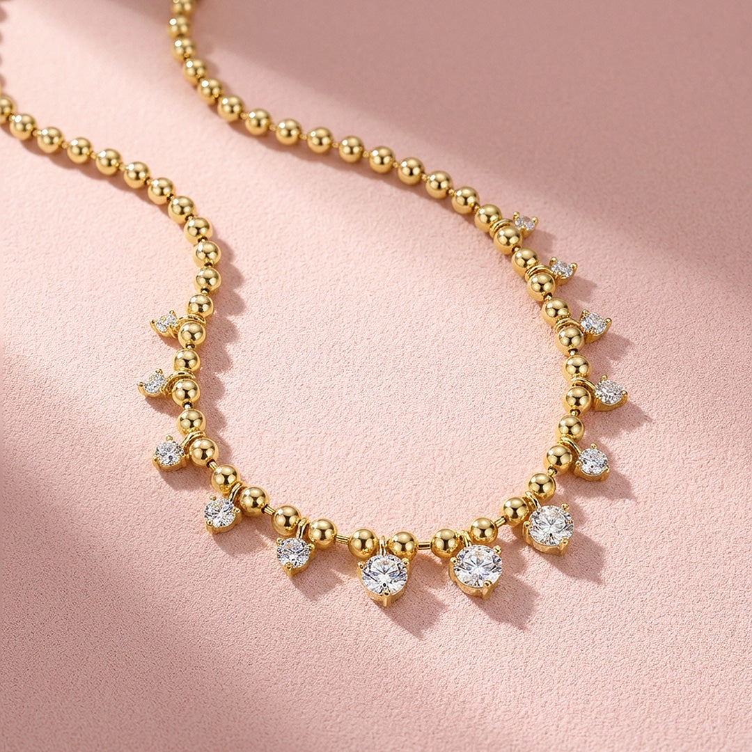 Graduated Moissanite Ball Chain Necklace | PRM2051