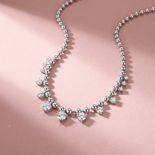 Graduated Moissanite Ball Chain Necklace | PRM2051