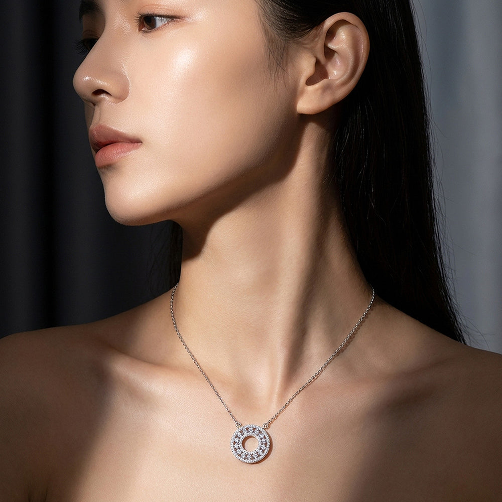 Open Circle Cluster Moissanite Pendant Necklace | PRM2053