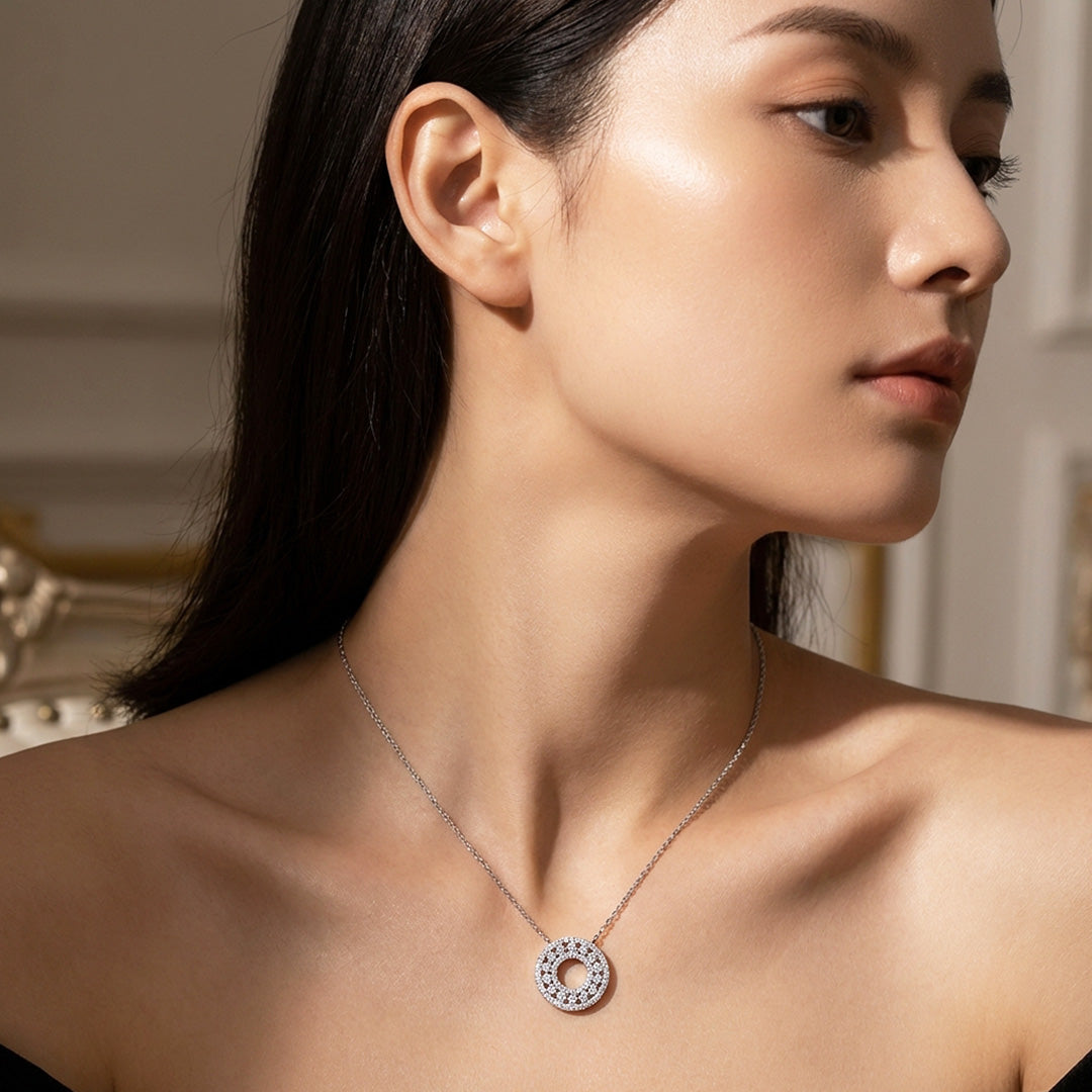 Open Circle Cluster Moissanite Pendant Necklace | PRM2053