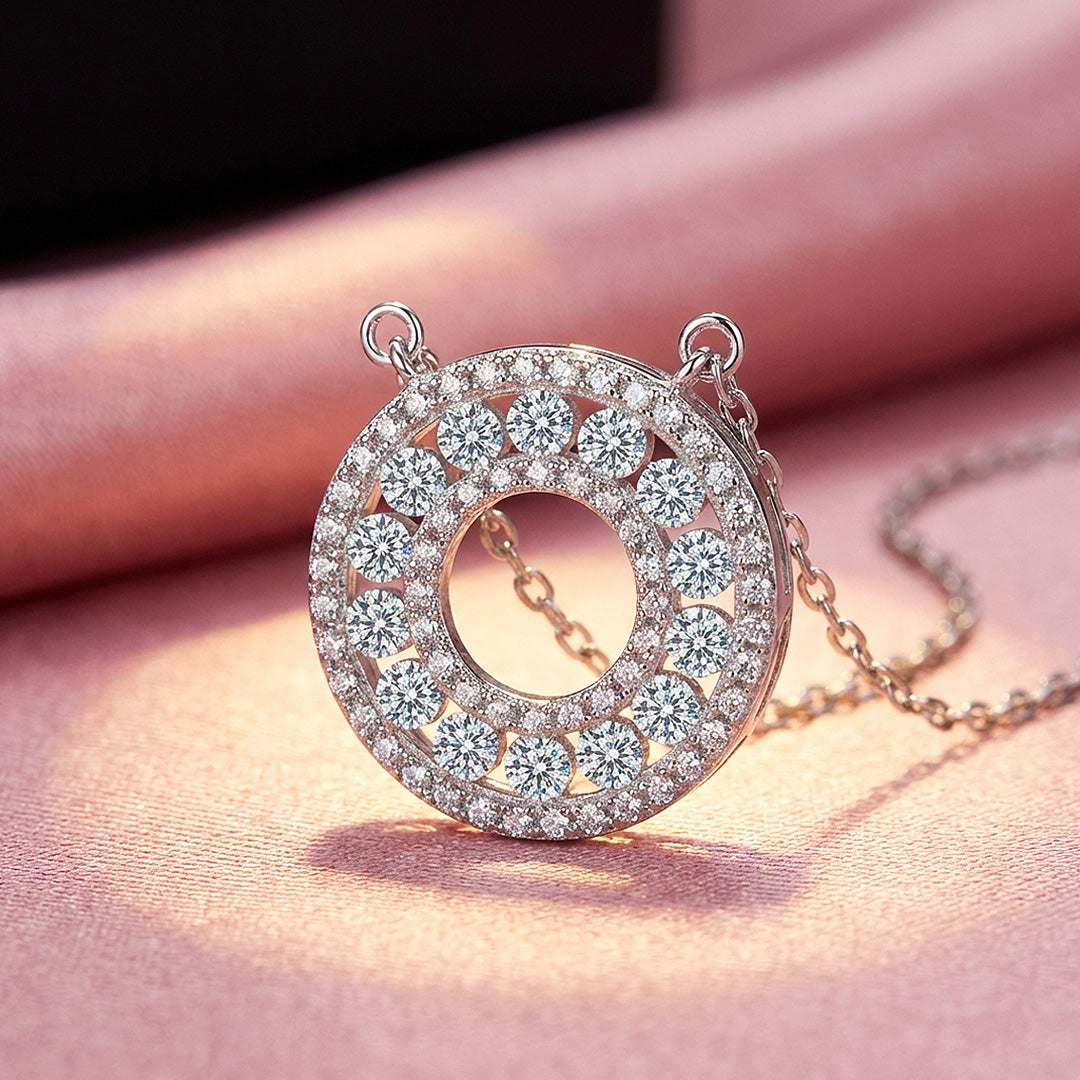 Open Circle Cluster Moissanite Pendant Necklace | PRM2053