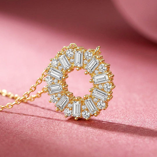 Baguette Sunburst Circle Pendant Necklace | PRM2054
