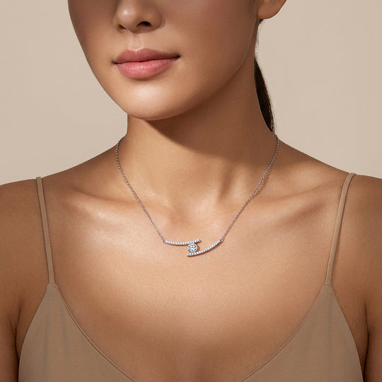 Curved Bar Bezel Moissanite Pendant Necklace | PRM2055