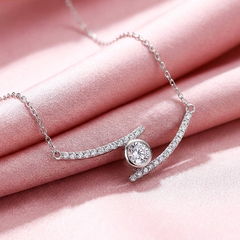 Curved Bar Bezel Moissanite Pendant Necklace | PRM2055