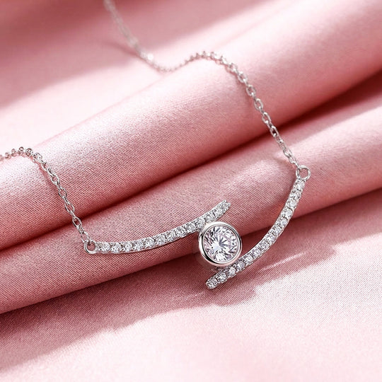 Curved Bar Bezel Moissanite Pendant Necklace | PRM2055