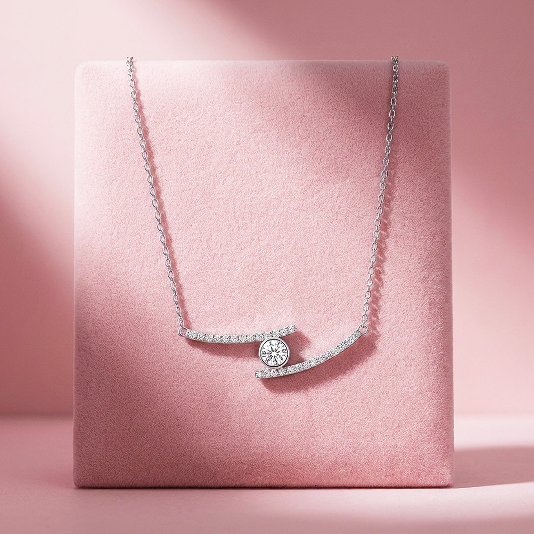 Curved Bar Bezel Moissanite Pendant Necklace | PRM2055