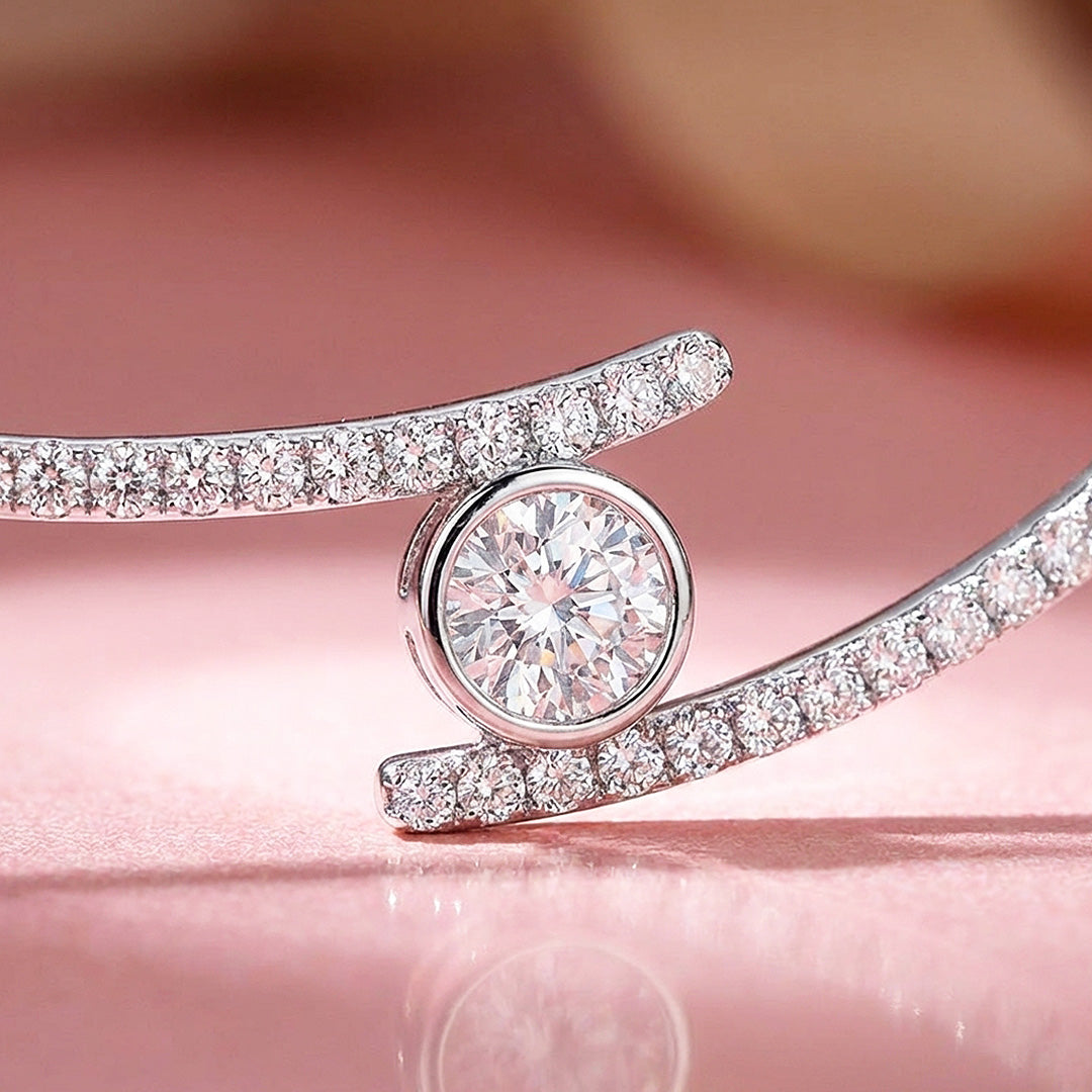 Curved Bar Bezel Moissanite Pendant Necklace | PRM2055