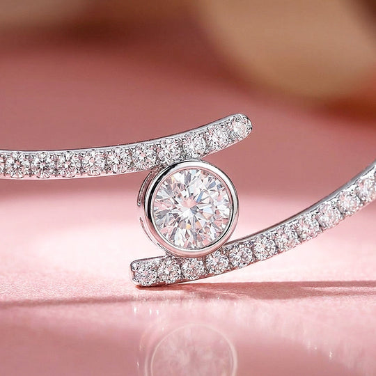Curved Bar Bezel Moissanite Pendant Necklace | PRM2055