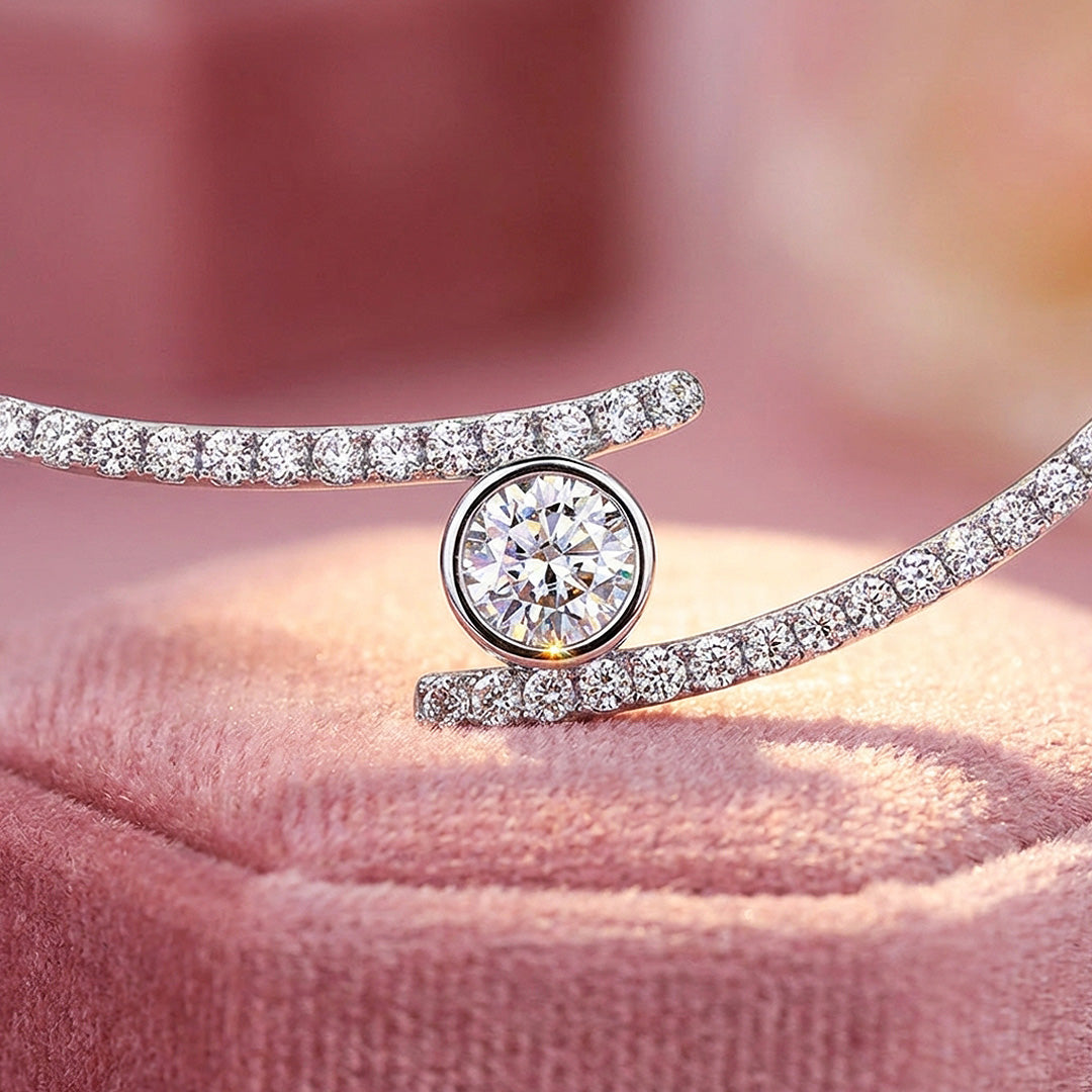 Curved Bar Bezel Moissanite Pendant Necklace | PRM2055
