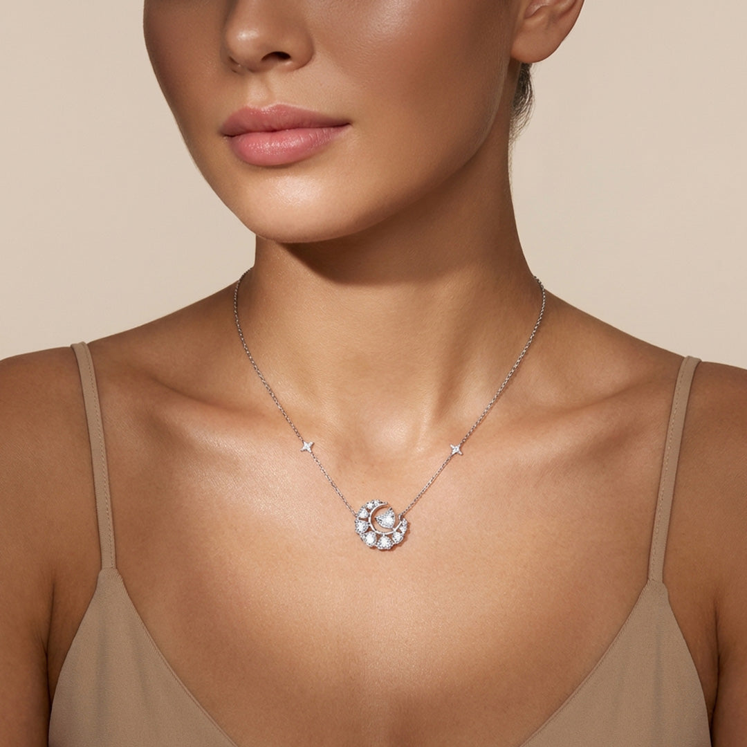 Crescent Moon Star Moissanite Necklace | PRM2056
