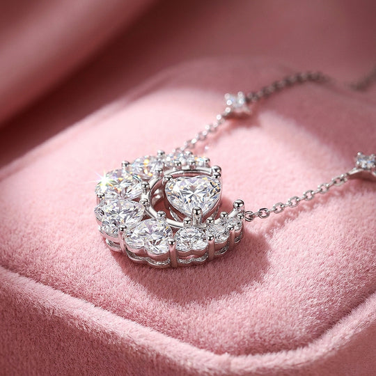 Crescent Moon Star Moissanite Necklace | PRM2056