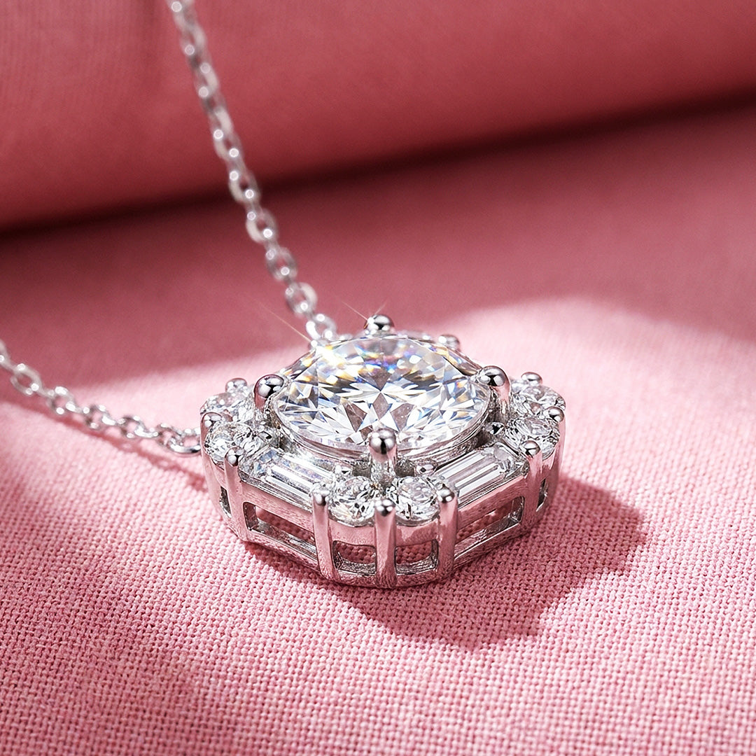 Square Mixed Halo Moissanite Necklace | PRM2058