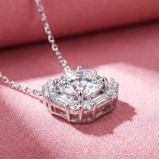 Square Mixed Halo Moissanite Necklace | PRM2058