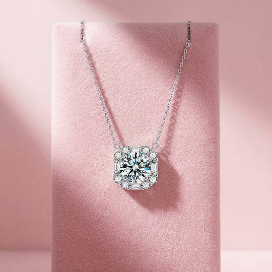Square Mixed Halo Moissanite Necklace | PRM2058