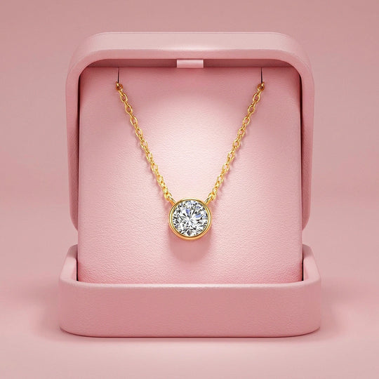 Round Bezel Moissanite Necklace | PRM2060