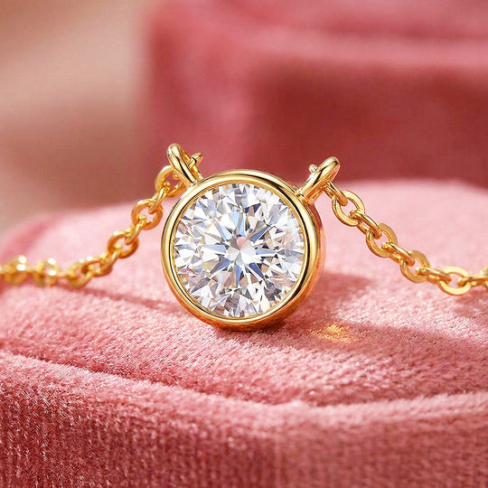 Round Bezel Moissanite Necklace | PRM2060