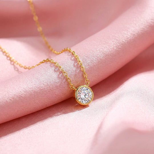 Round Bezel Moissanite Necklace | PRM2060
