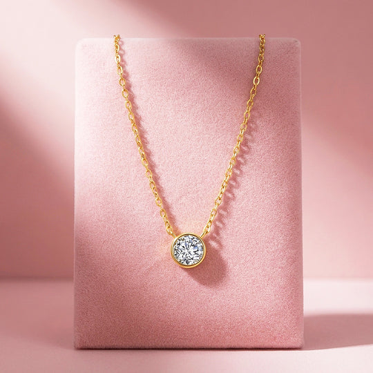 Round Bezel Moissanite Necklace | PRM2060