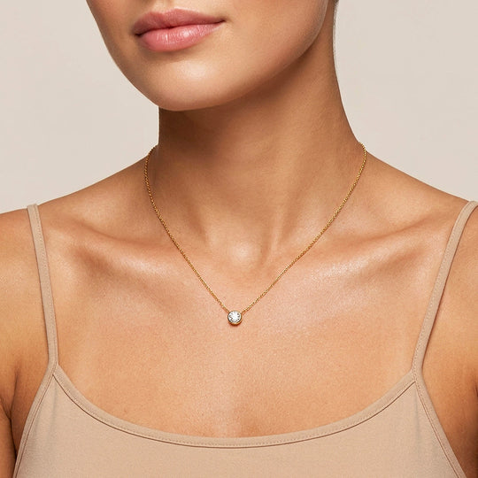 Round Bezel Moissanite Necklace | PRM2060