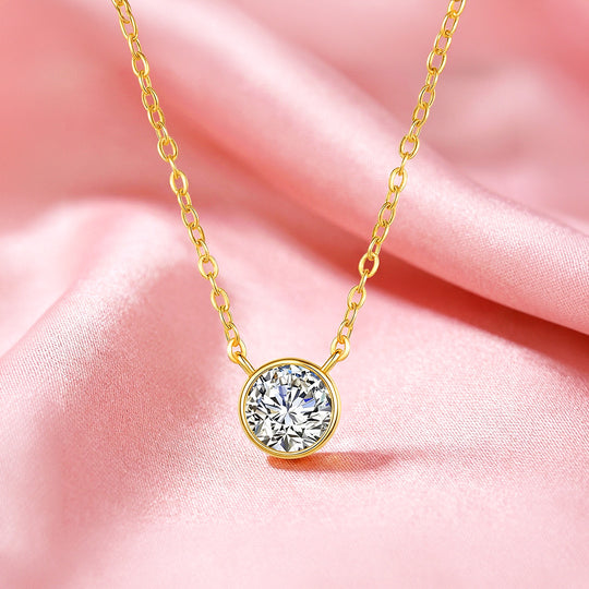 Round Bezel Moissanite Necklace | PRM2060