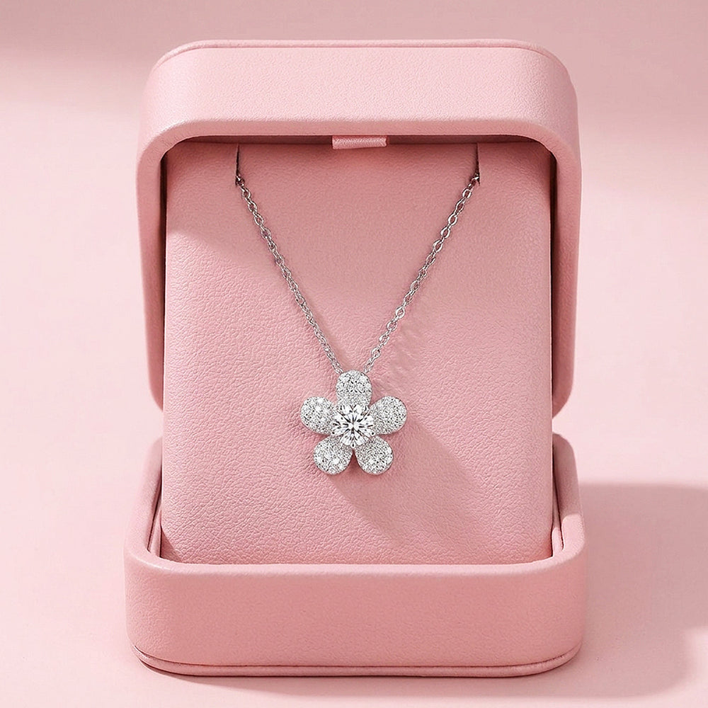 Five-Petal Floral Moissanite Necklace | PRM2065