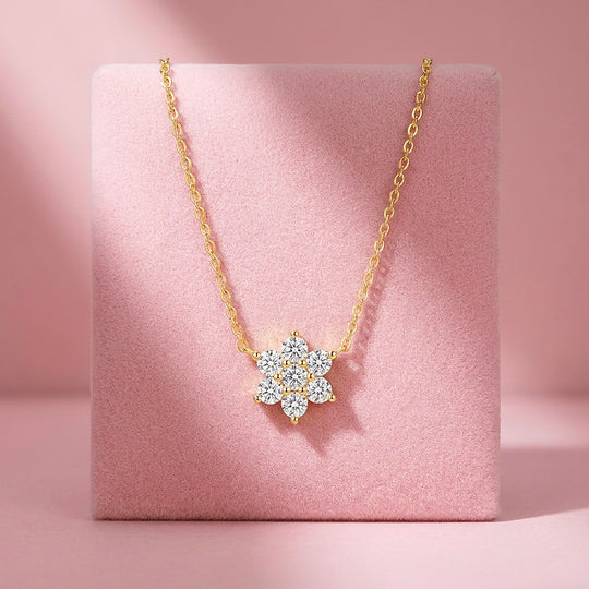 Floral Cluster Moissanite 925 Silver Necklace | PRM2067