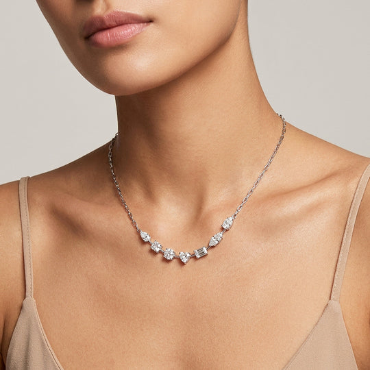 Multi-Cut Moissanite 925 Silver Necklace | PRM2068