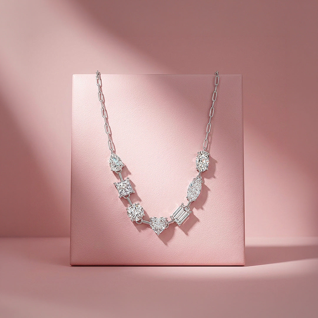 Multi-Cut Moissanite 925 Silver Necklace | PRM2068