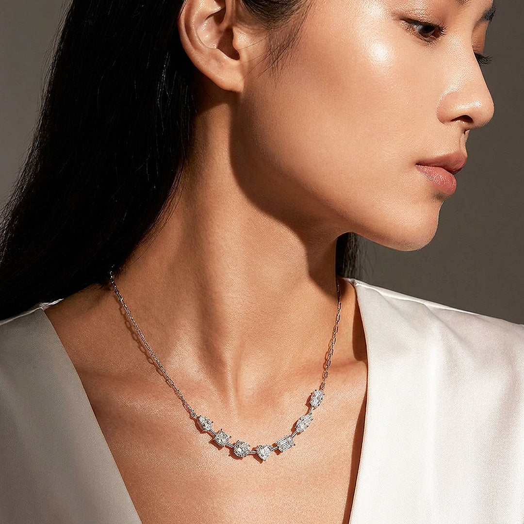 Multi-Cut Moissanite 925 Silver Necklace | PRM2068