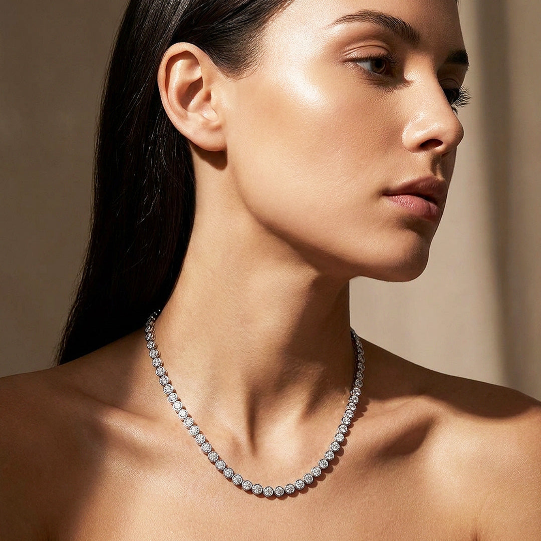 Bezel Tennis Moissanite 925 Silver Necklace | PRM2069
