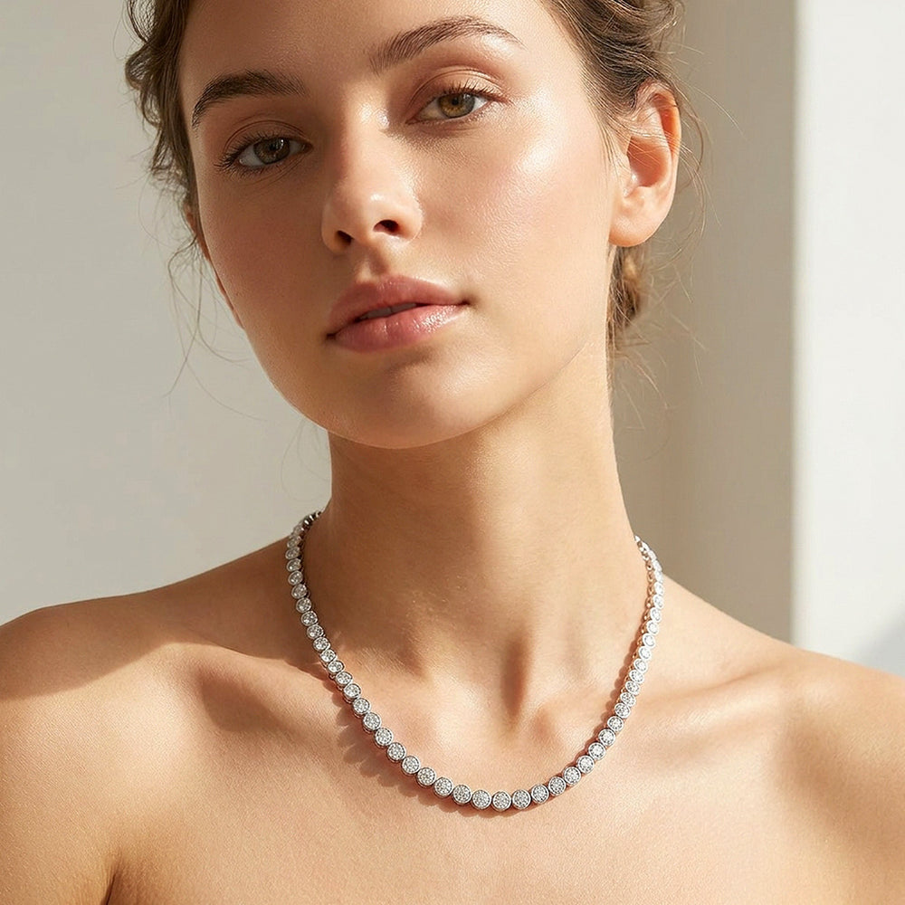 Bezel Tennis Moissanite 925 Silver Necklace | PRM2069