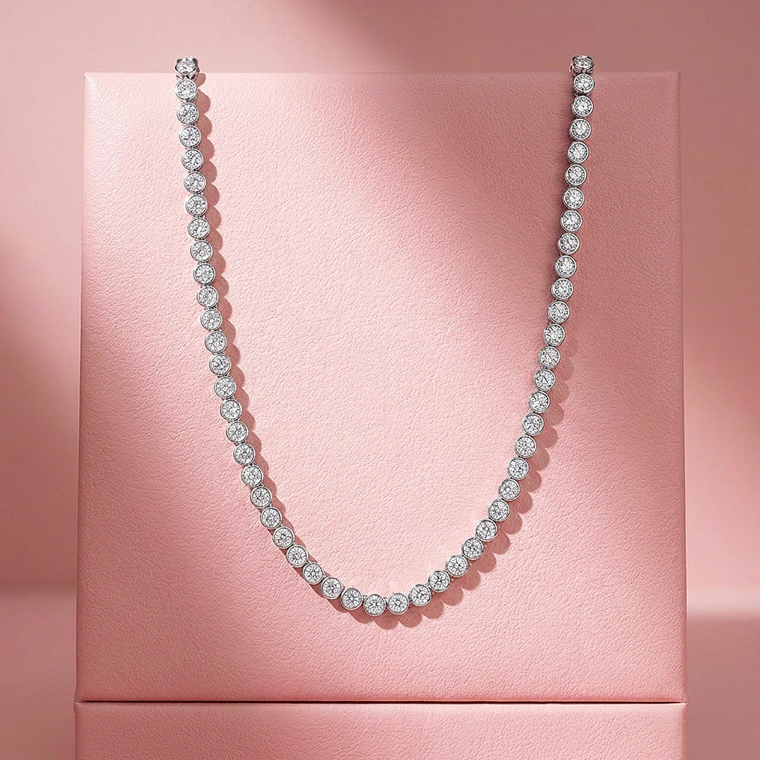 Bezel Tennis Moissanite 925 Silver Necklace | PRM2069