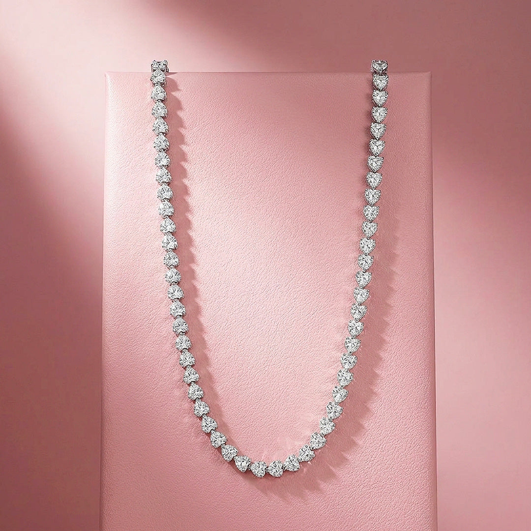 Heart Tennis Moissanite 925 Silver Necklace | PRM2070
